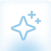 Blue sparkle or shine icon with one large star and two smaller stars on a white background.