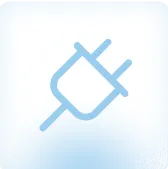 Light blue electrical plug icon on a white background with rounded corners.
