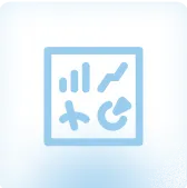 Blue icon showing various symbols representing different operators including plus, minus, bar chart, line chart, and circular arrow.