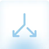 Blue icon with one vertical line splitting into two arrows pointing downwards left and right.