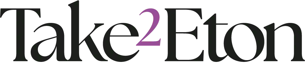 Text logo reading 'Take2Eton' with the number 2 in purple and the rest of the text in black.