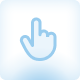 Blue hand cursor icon with index finger pointing up on a light gradient background.