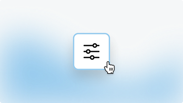 White square icon with three horizontal adjustment sliders and a pointing cursor on a blue gradient background.