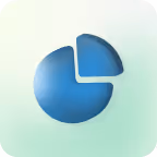 Blue pie chart icon with three segments on a light green background.