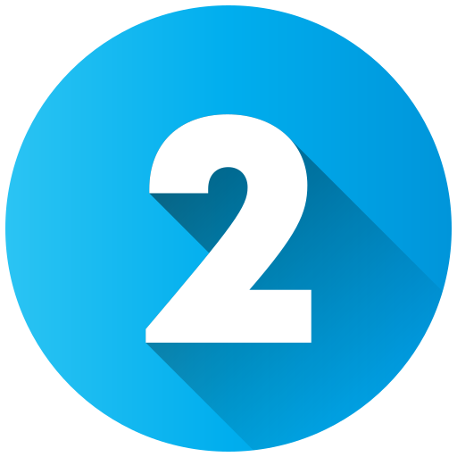 White number 2 with shadow on a blue circular background.