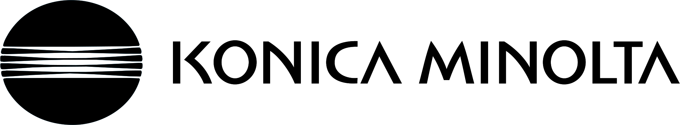 Konica Minolta logo with black circular emblem and black text.
