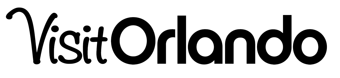 Text logo displaying 'Visit Orlando' with stylized letters on a white background.
