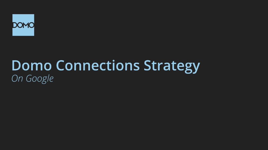 Domo logo with the title 'Domo Connections Strategy On Google' on a dark background.