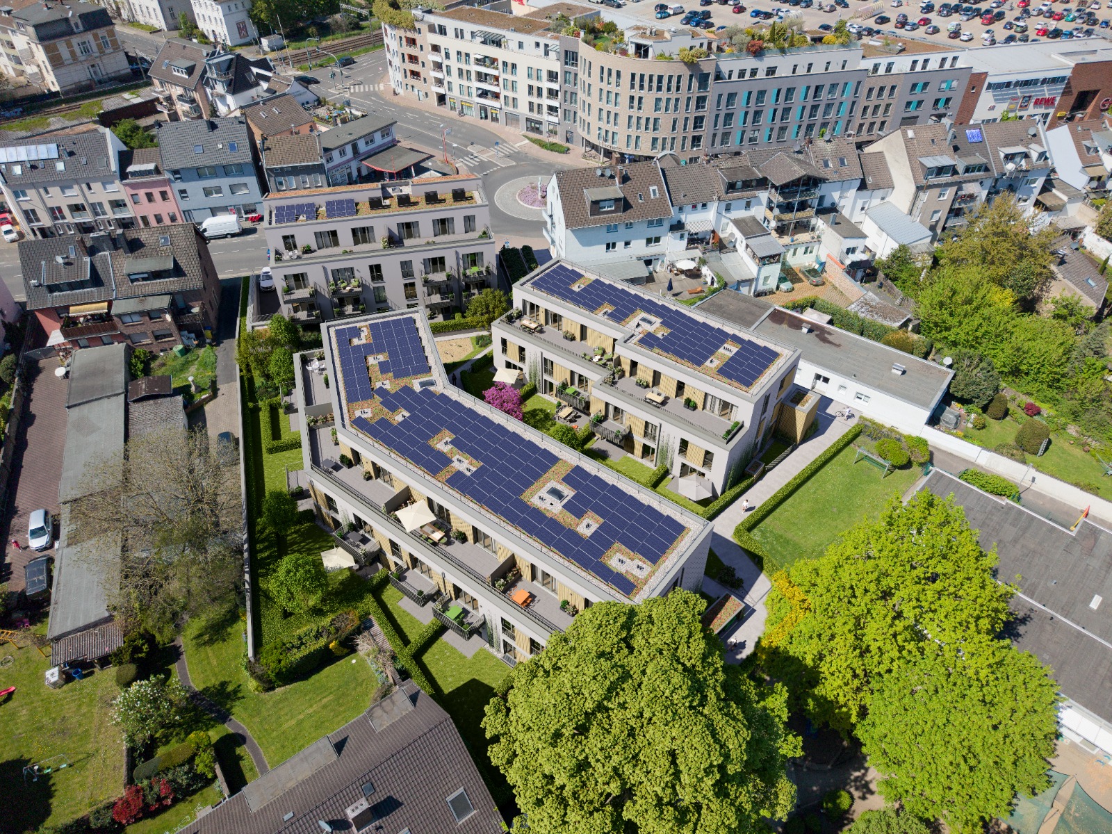 Visualisierung MAX BRÜHL, Luftansicht mit Photovoltaik