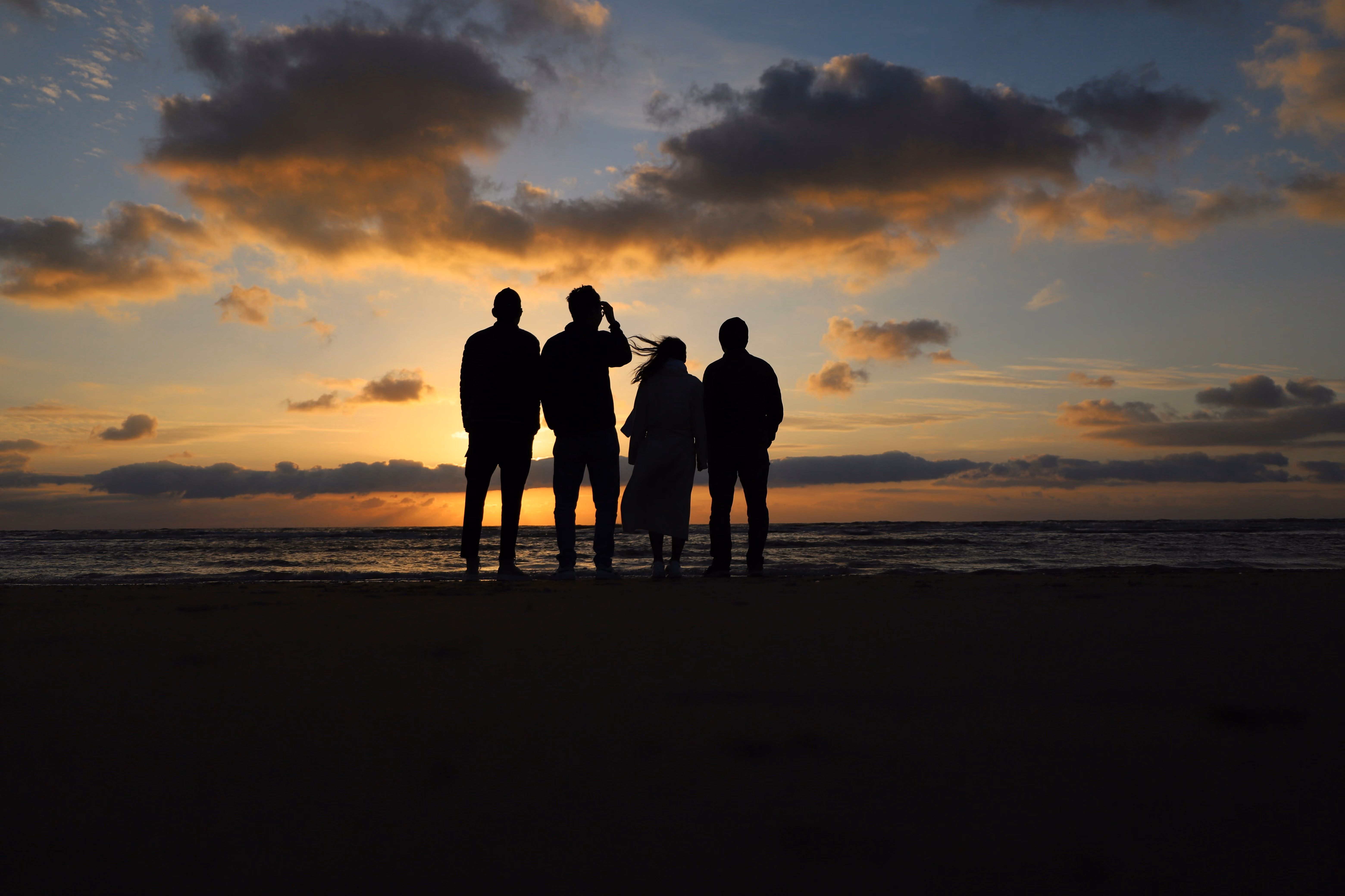 Silhouette of a family watching the sunset