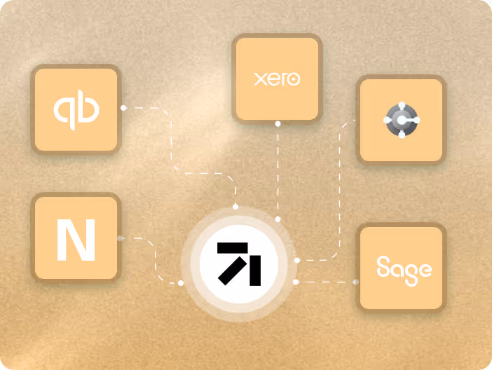 Finofo interface syncing with ERP systems like NetSuite, QuickBooks, and Xero—highlighting transaction matching and reconciliation.