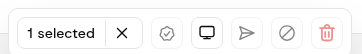 The selection bar for one ticked claim: the X and the five icon buttons.