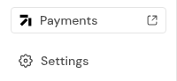The bottom of the left menu: Payments, with its external-link icon, and Settings.
