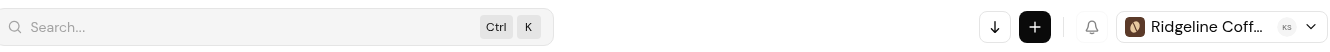 The top bar with Search, Uploads, Create document (+), Notifications and the organization switcher.