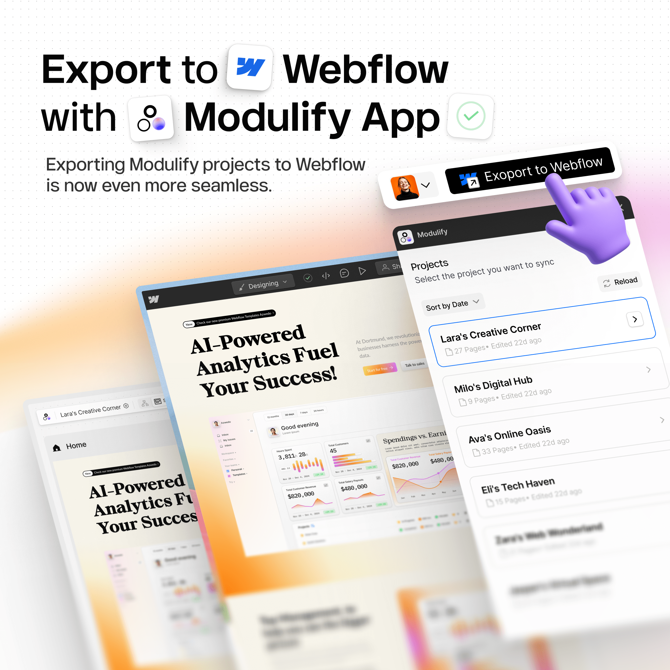 Export Modulify designs into Webflow with the Webflow app