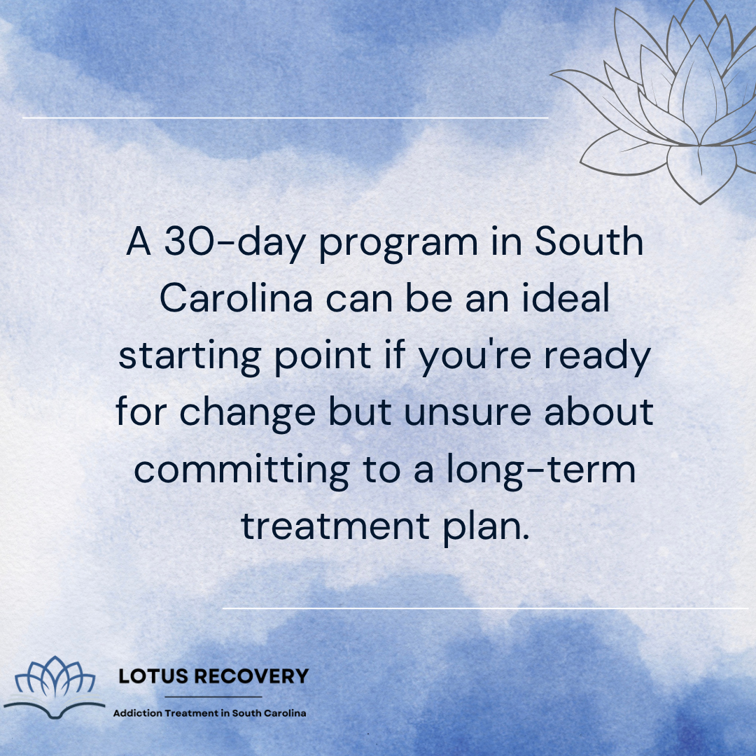 A graphic image stating who may benefit from a 30 day program of an addiction treatment center in South Carolina