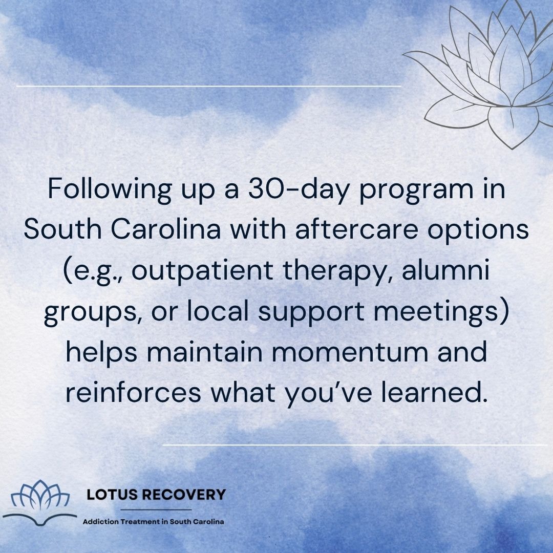 A graphic image stating the importance of aftercare in 30 day rehab programs