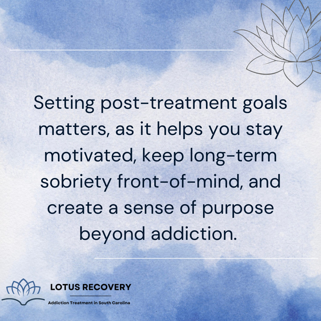 A graphic image noting the importance of setting goals after graduating from an addiction treatment center in South Carolina