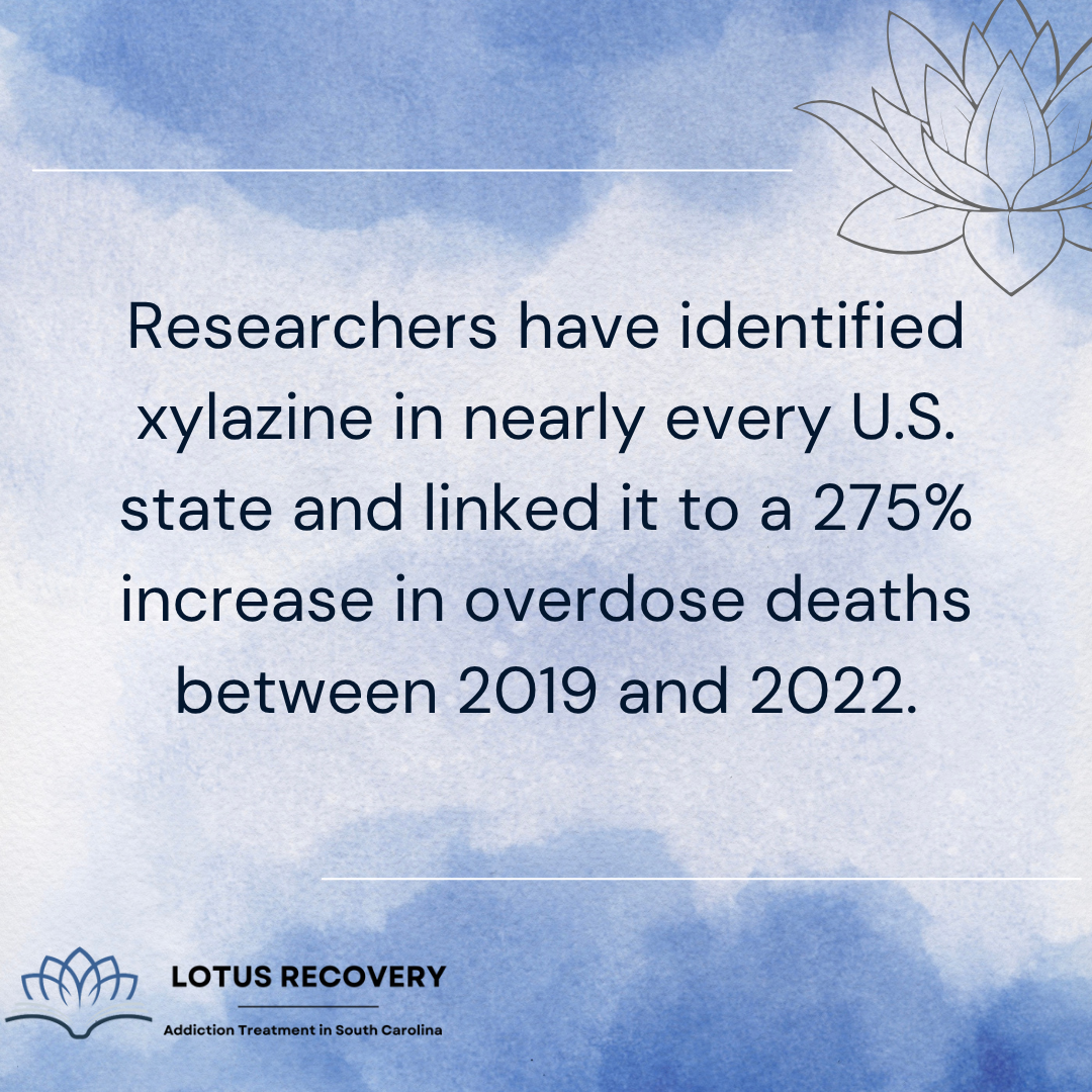 A graphic image about how xylazine has contributed to a rise in overdose deaths across the U.S., underscoring the need for South Carolina addiction treatment