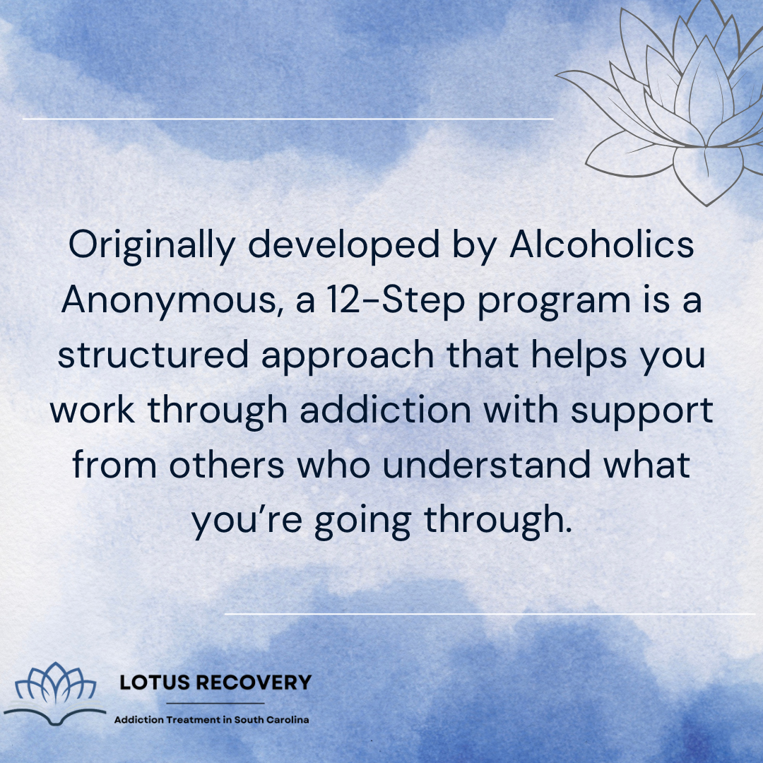 A graphic image defining what a 12-Step program is, a program often offered by an addiction treatment center in South Carolina