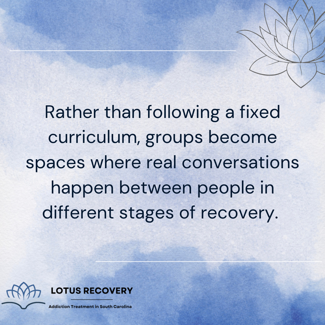Graphic emphasizing how group conversations and shared lived experiences within a substance abuse intensive outpatient program create meaningful peer connection and support during recovery