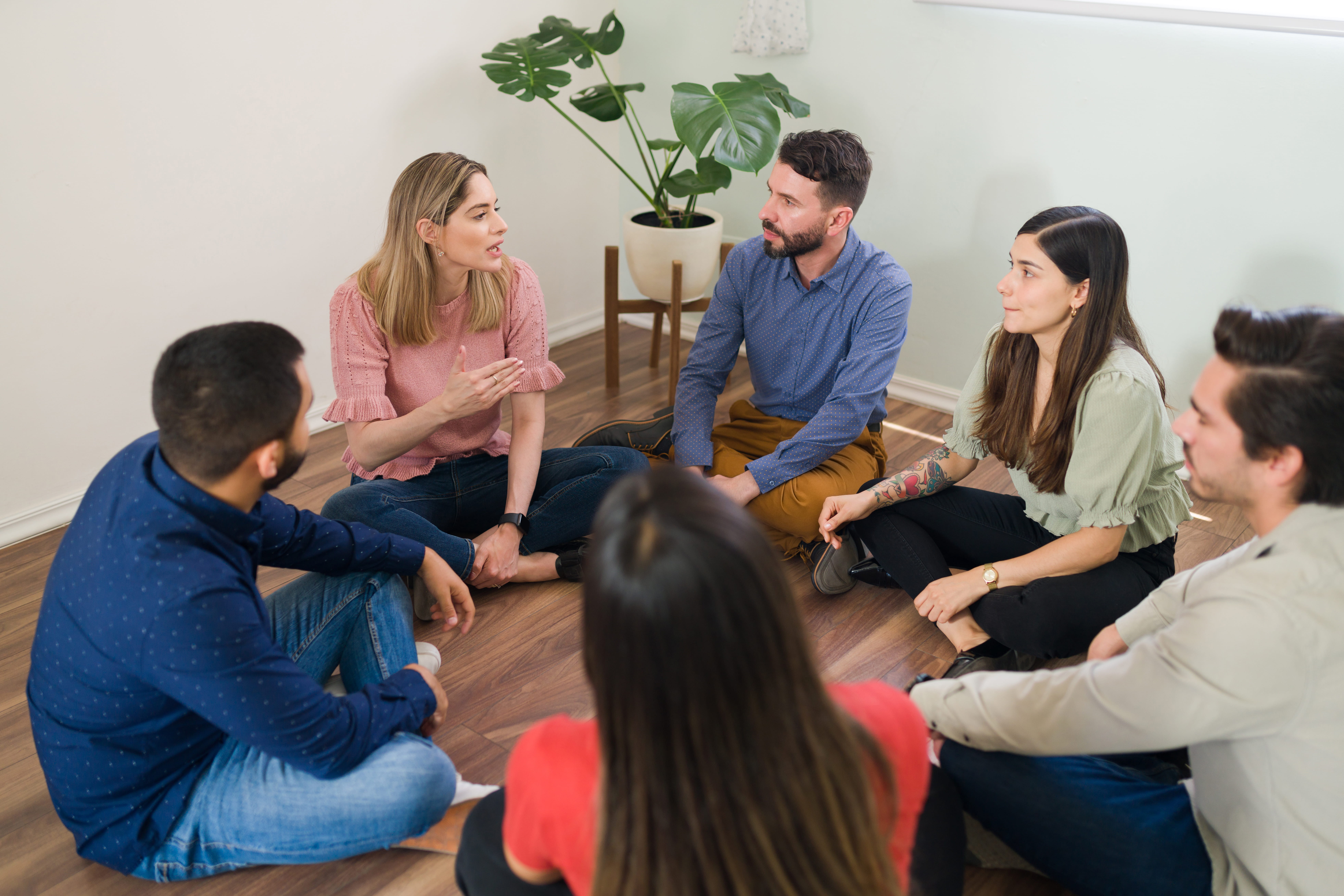 Group therapy session during inpatient drug rehab program