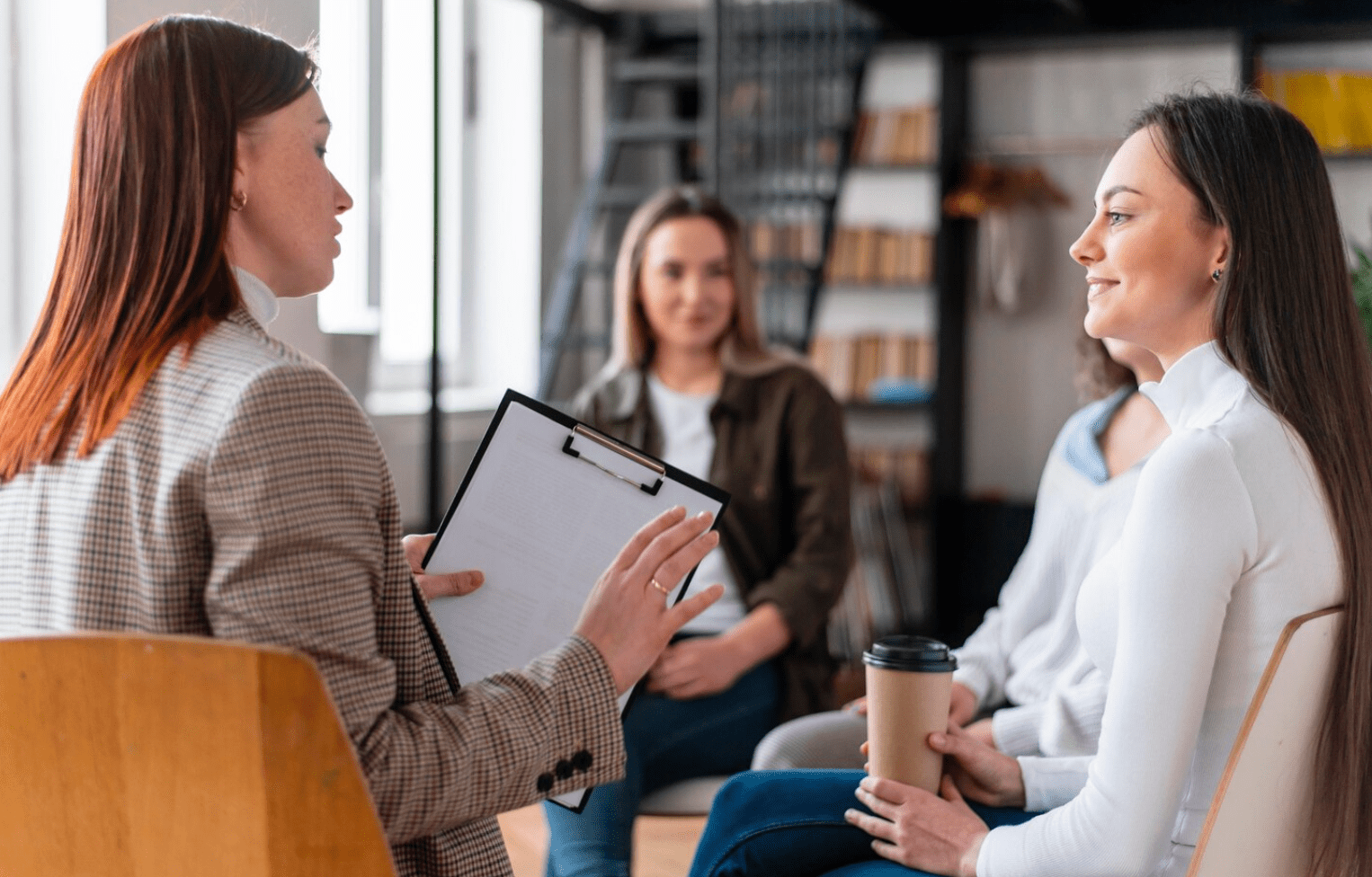 Group discussion in therapy session at 30-day rehab program