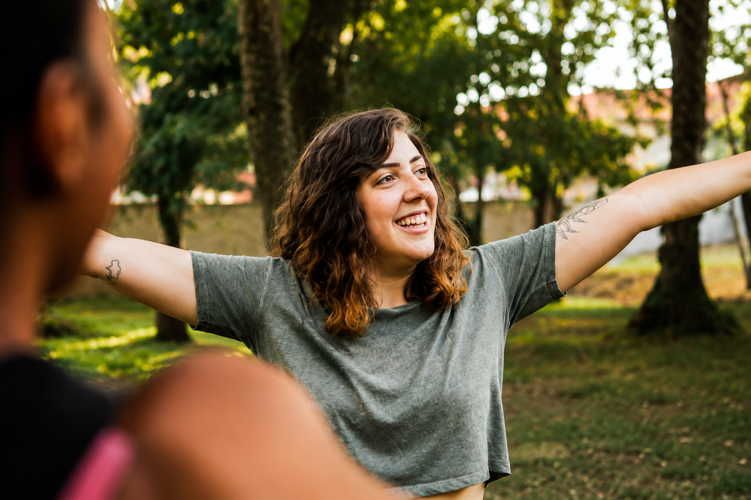 Woman in addiction recovery participating in an outdoor wellness activity during fentanyl treatment