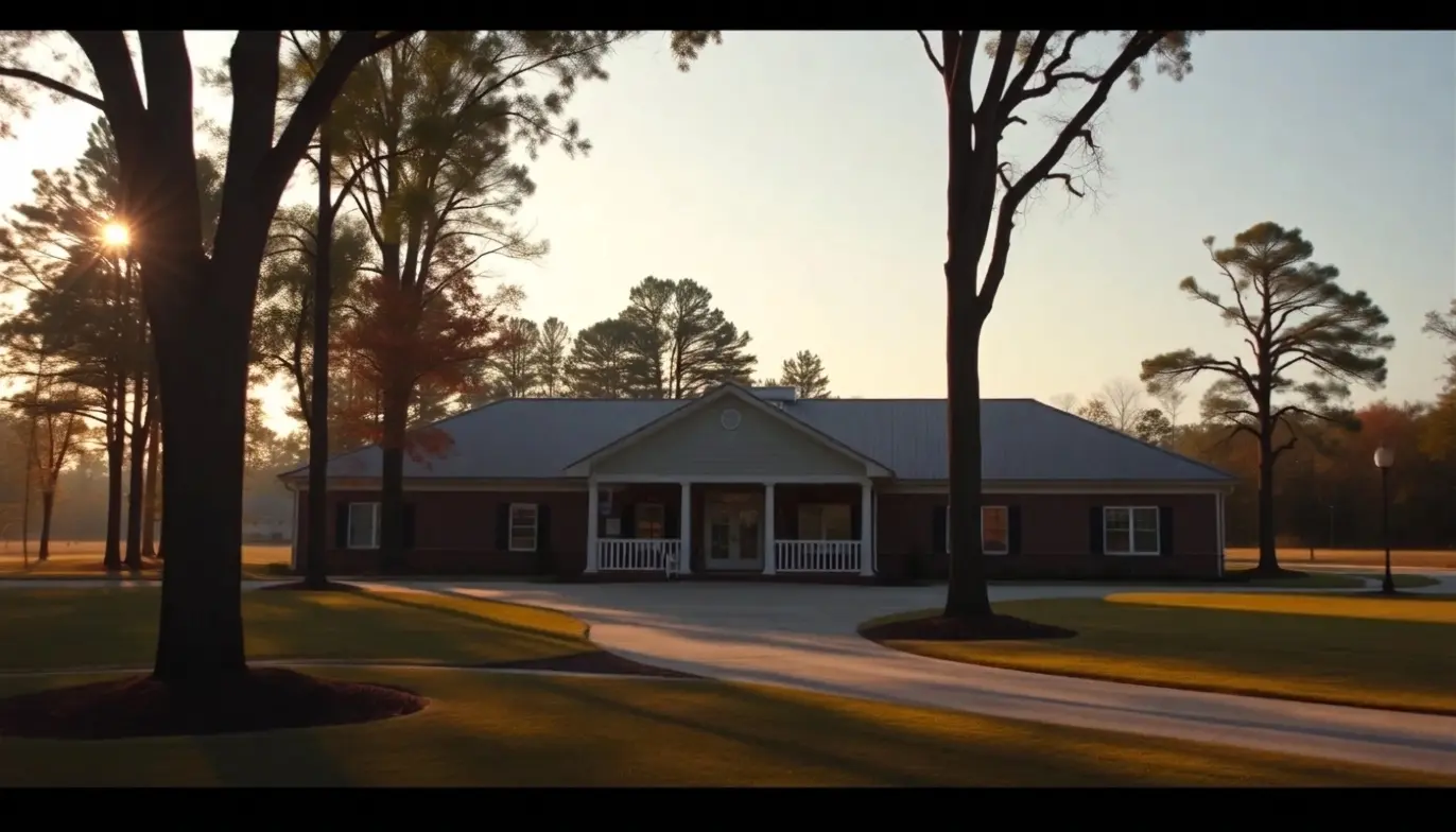 Exterior of a recovery facility surrounded by trees and open grounds