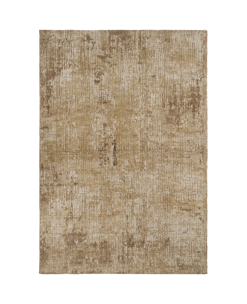 Rectangular beige area rug with a textured, distressed pattern.
