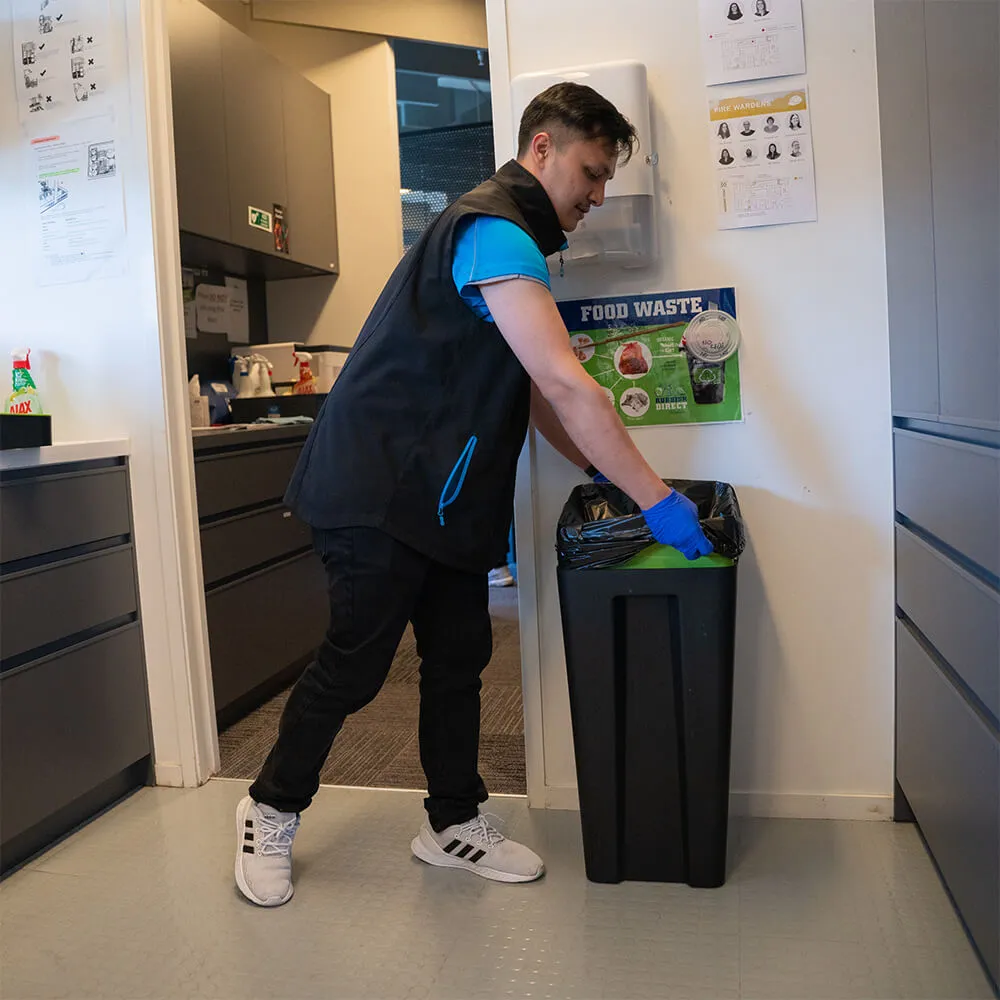 clean corp staff emptying rubbish bin