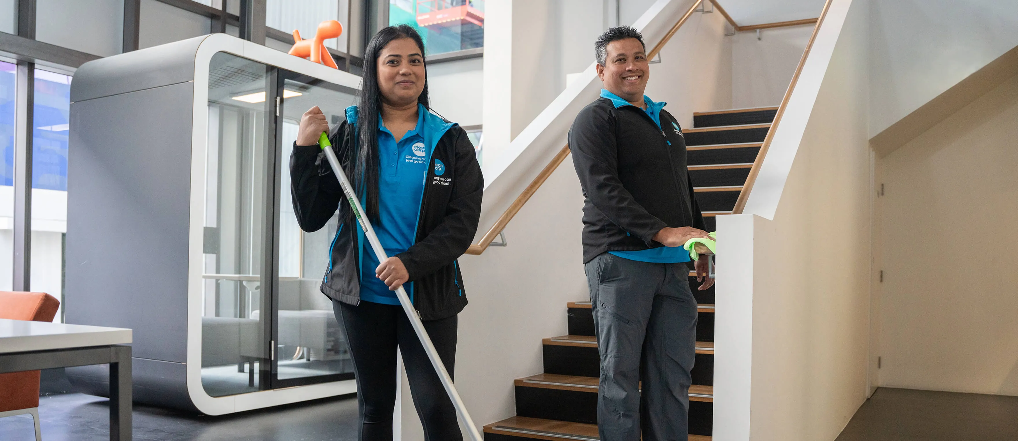 clean corp staff cleaning commercial space