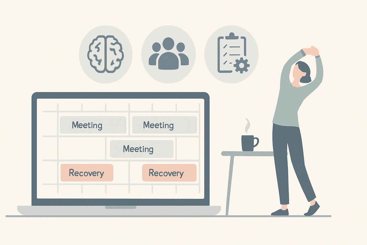 Header image for Recovery Blocks by Meeting Type: Scheduling Short Recovery Windows After High‑Cognitive, Social, and Tactical Meetings