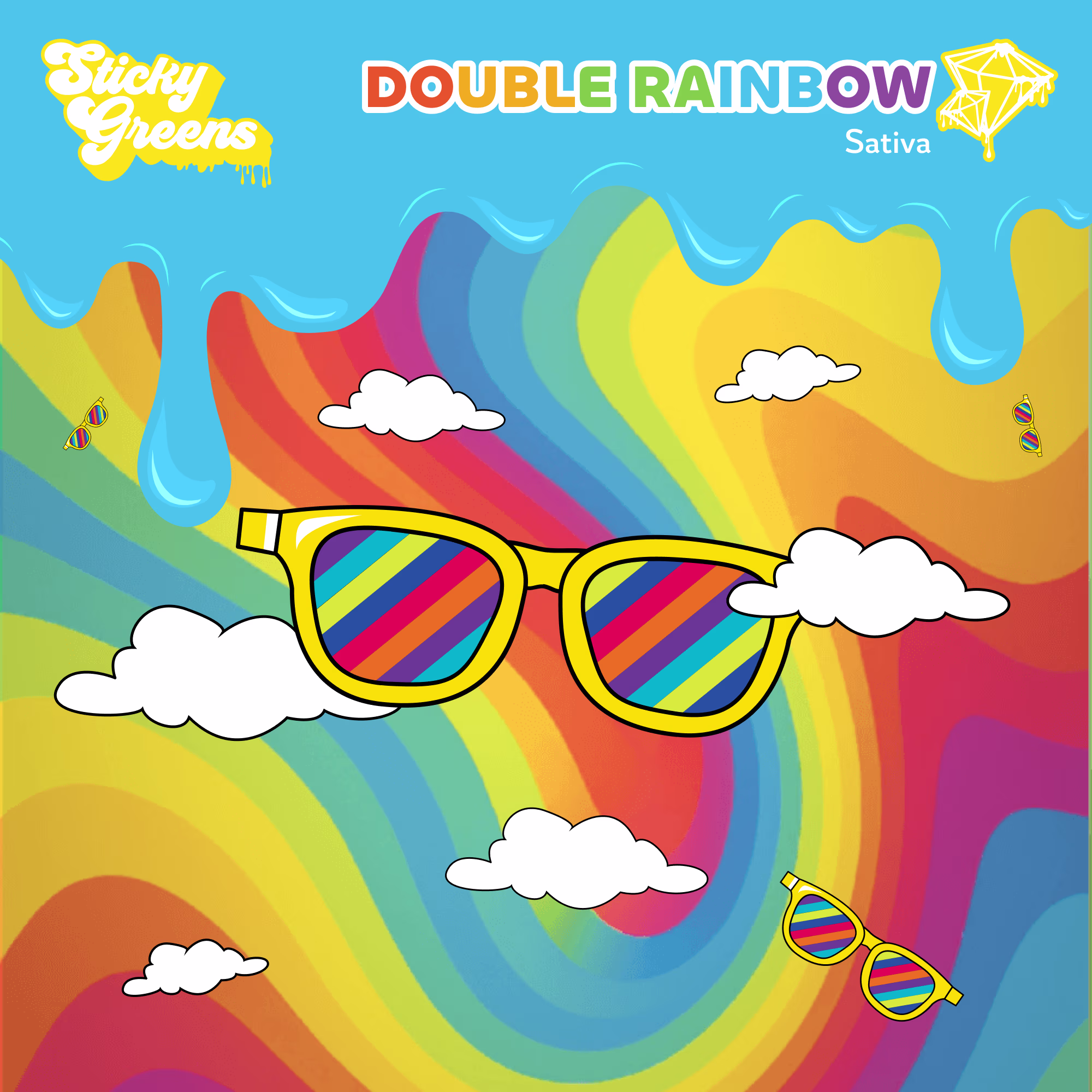 Sticky Greens Double Rainbow with Liquid Diamonds Vape Cartridg