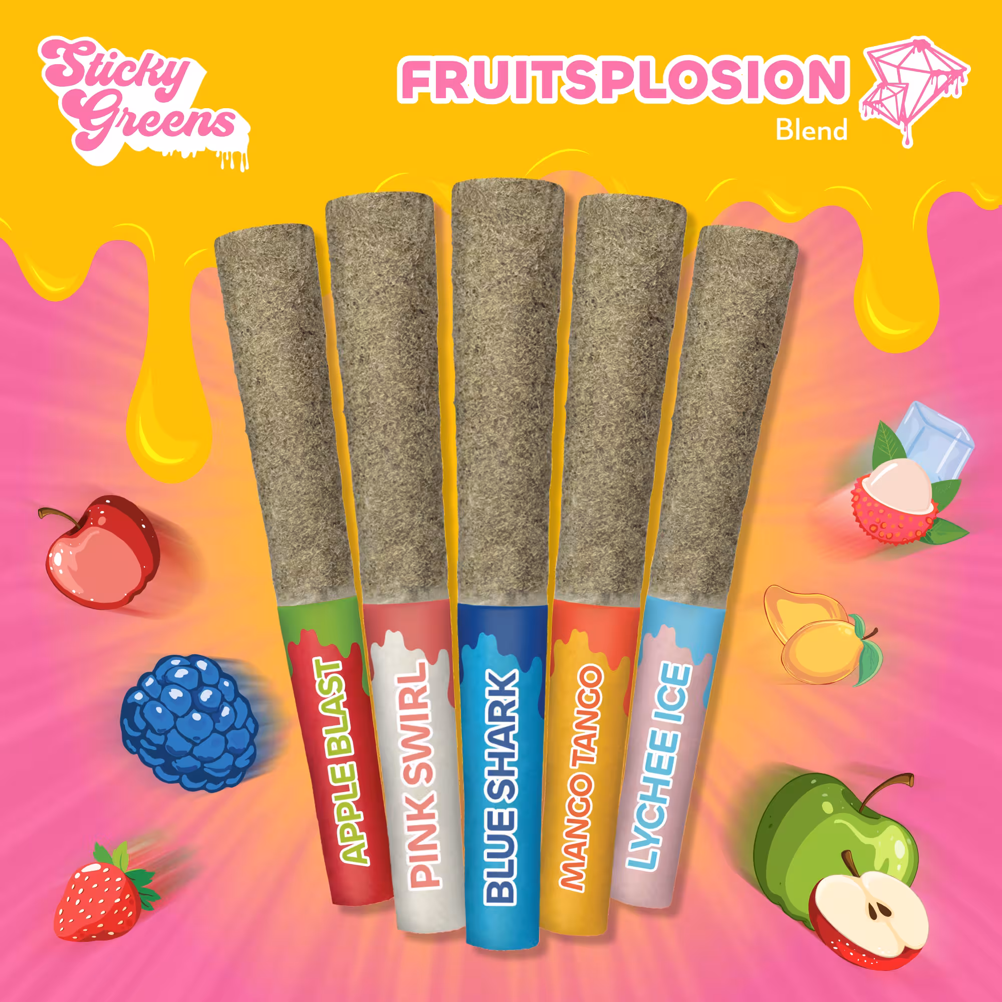 Sticky Greens Fruitsplosion Diquid Diamonds Infused Pre-Roll
