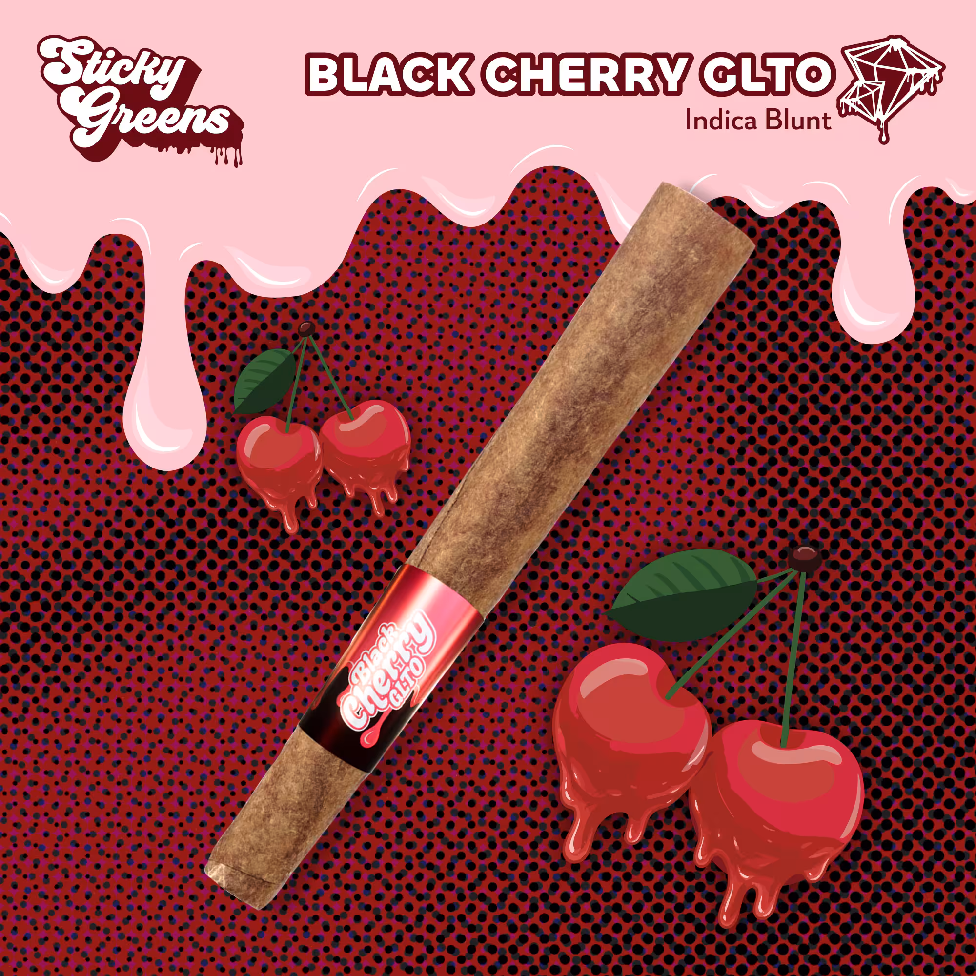 Sticky Greens Black Cherry GLTO Liquid Diamonds Infused Blunt