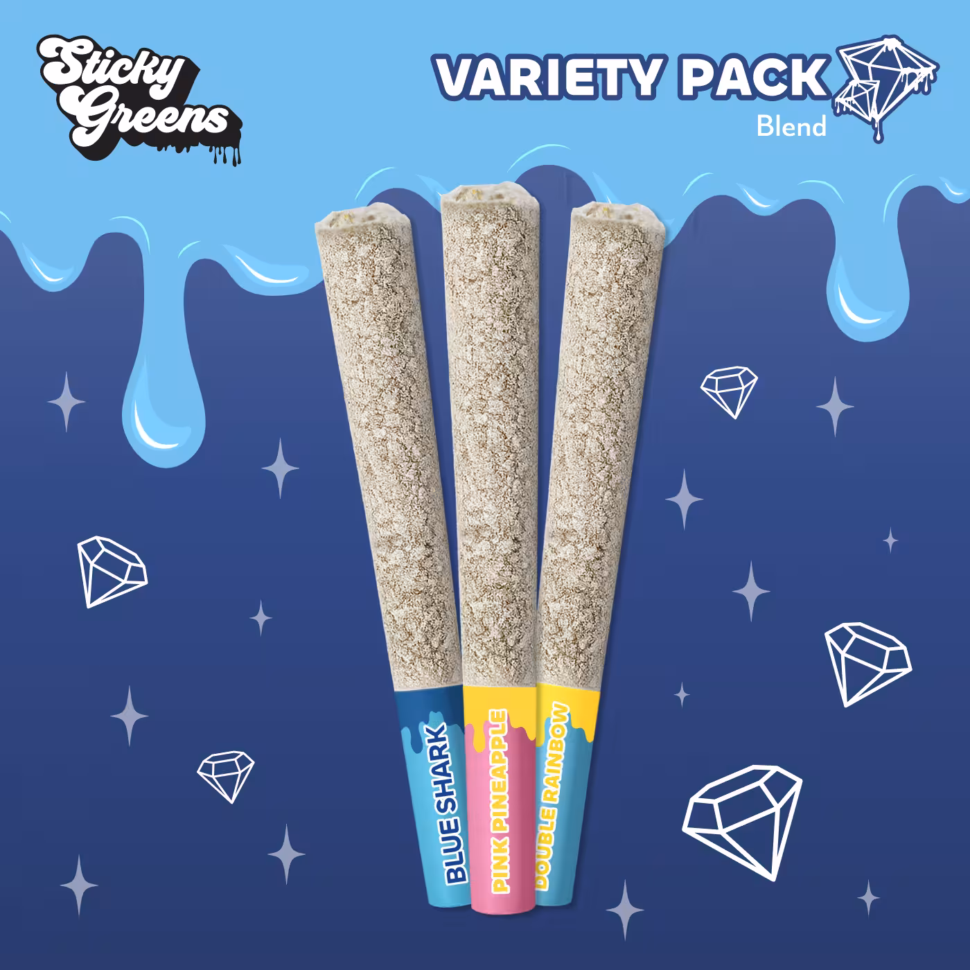 Sticky Greens Variety Pack Diamond Coated Infused Pre-Rolls 