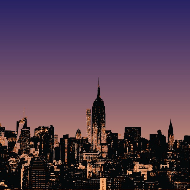 Illustration of a lit-up city in a sunset