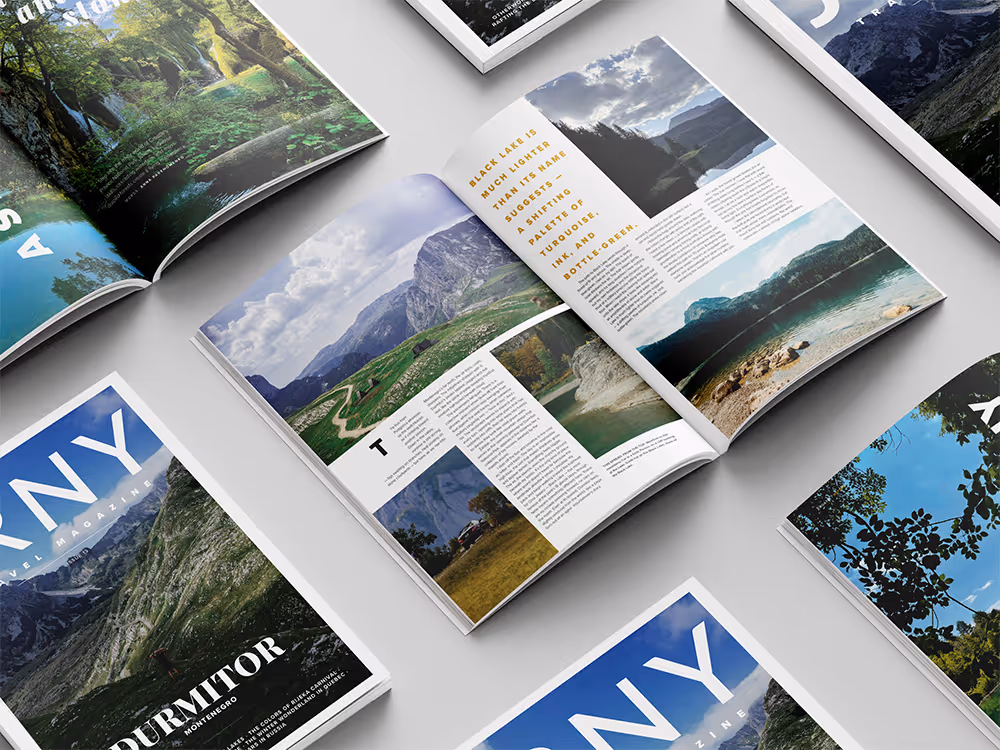 Flat-lay of pages of JRNY Magazine issue 13.