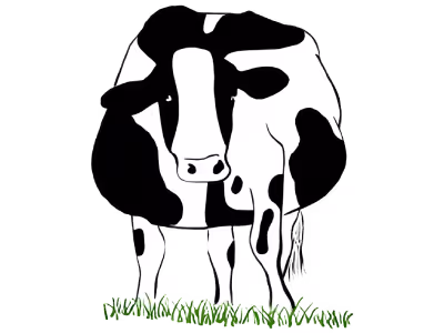 Illustration of a cow standing in profile, rendered in soft, earthy tones with visible fur texture and naturalistic details