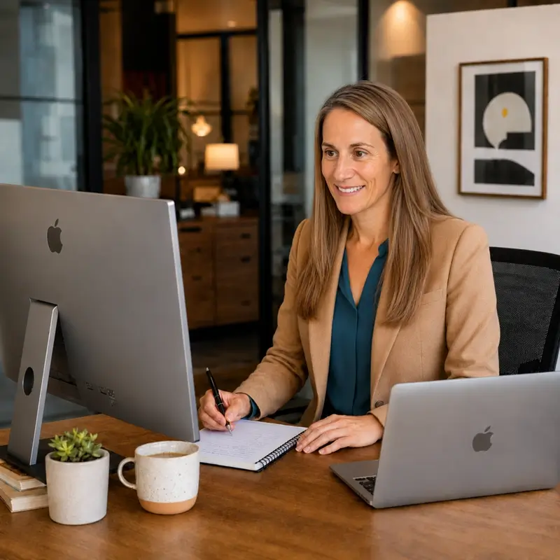 Dr. Nicole L'Etoile auditing an online course at her desk, working across two screens.