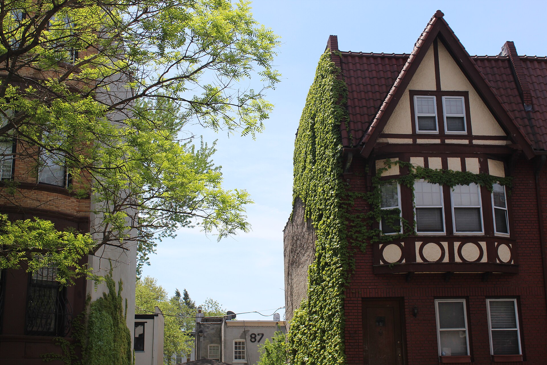 Tudor-style townhouses on Chester Court in Prospect Lefferts Gardens