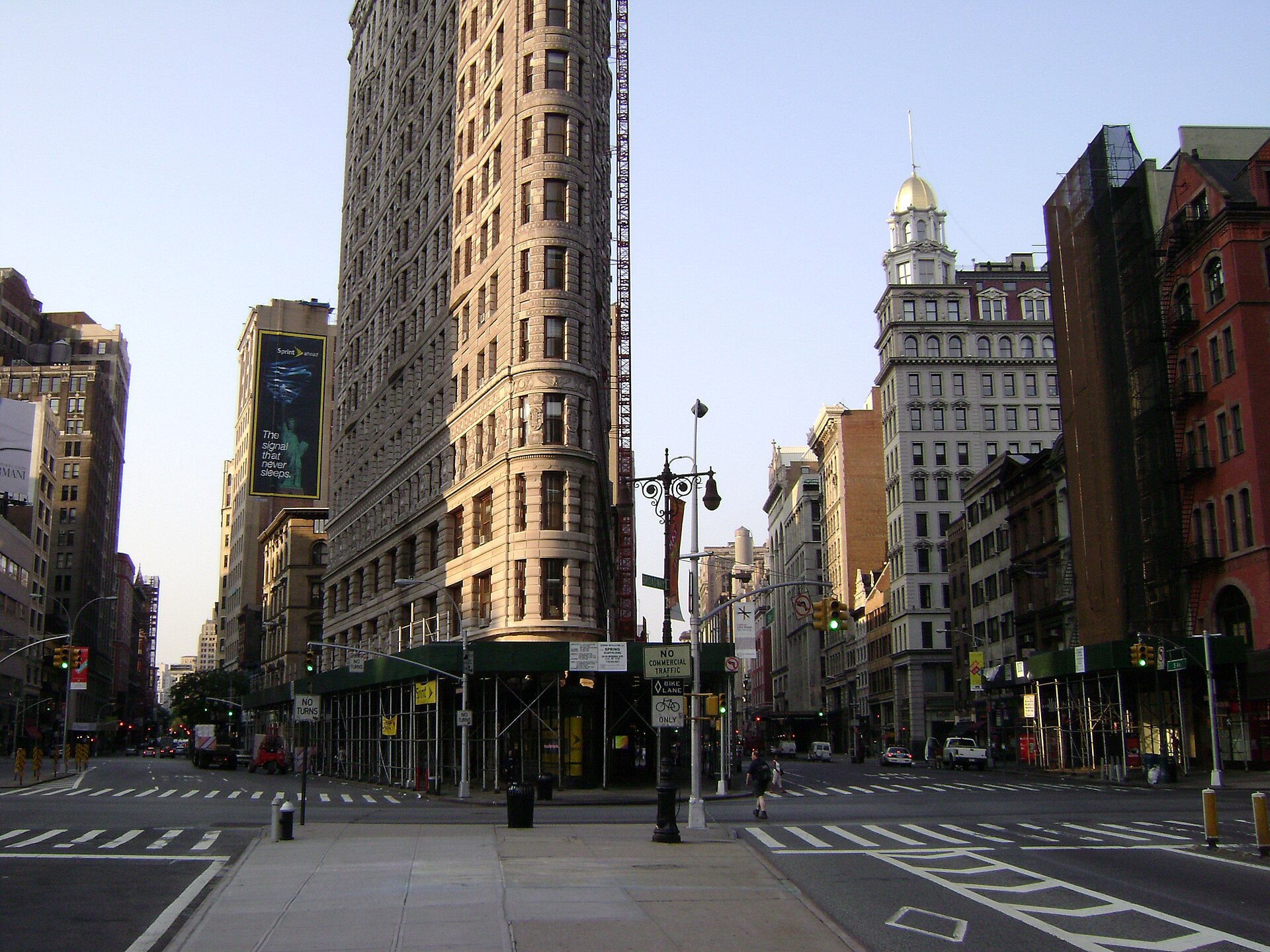 The historic Flatiron Building viewed from Madison Square Park in Manhattan