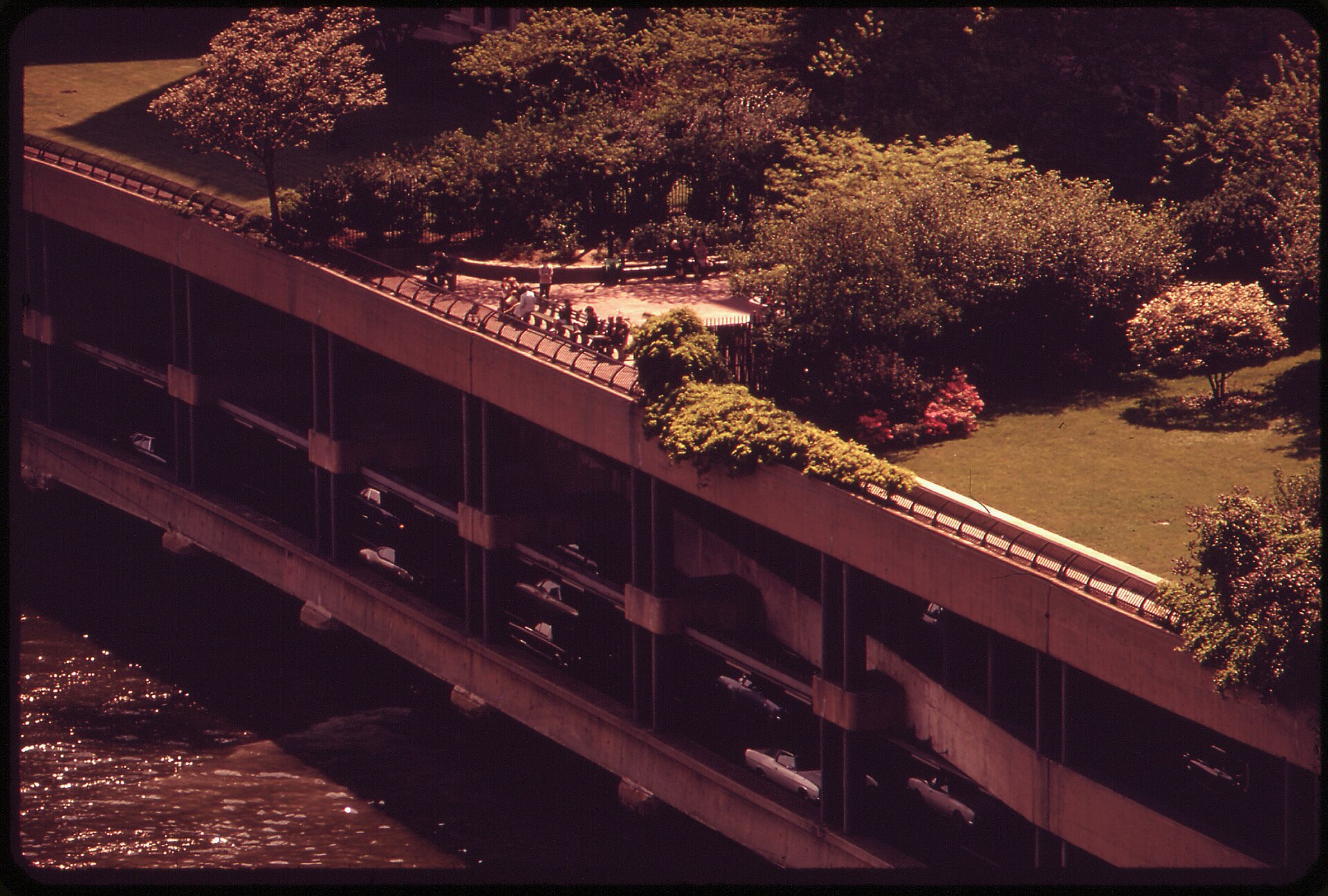 Scenic East River view and Queensboro Bridge from a Sutton Place pocket park
