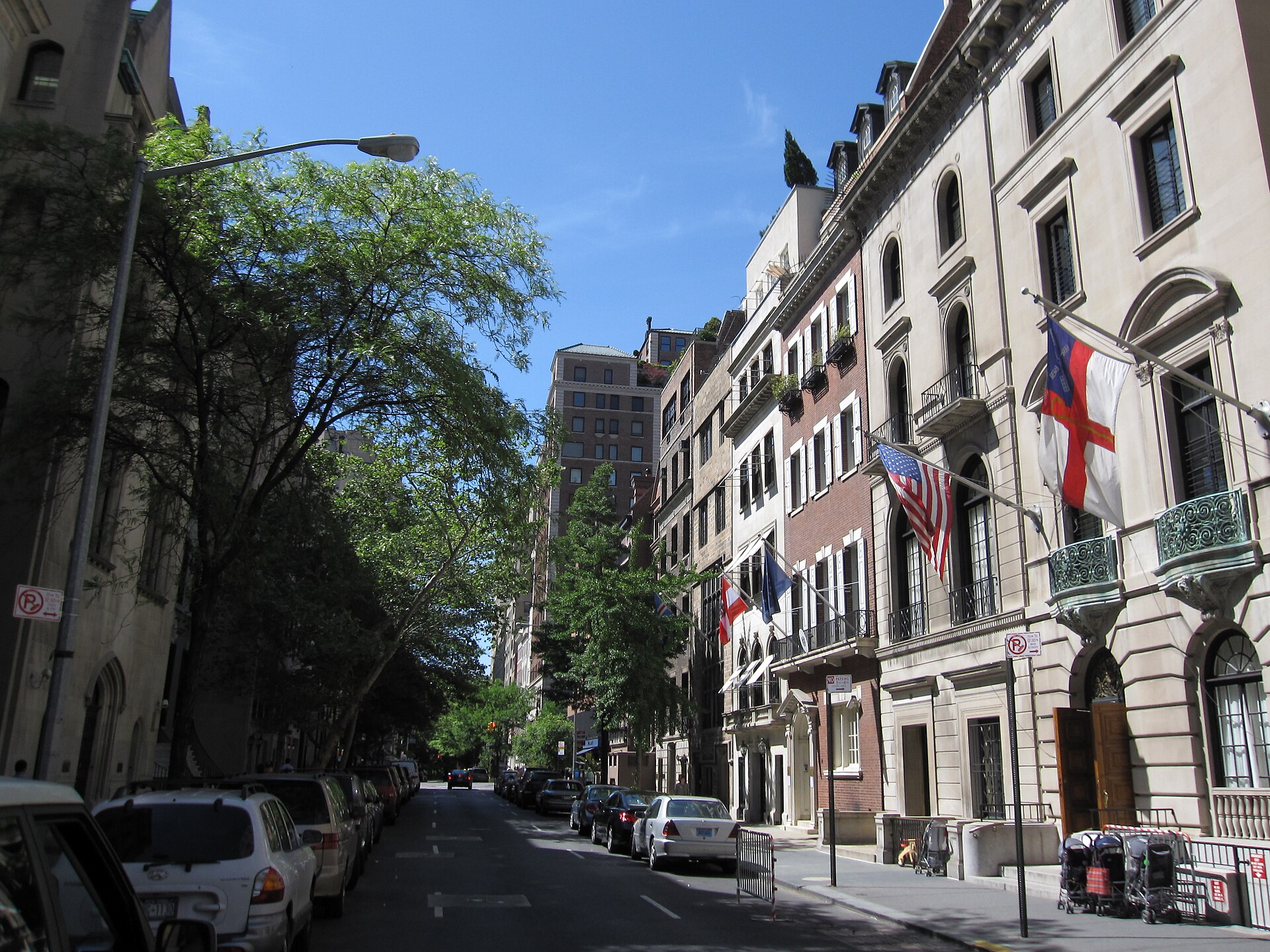 Grand pre-war apartment buildings and limestone mansions along Fifth Avenue