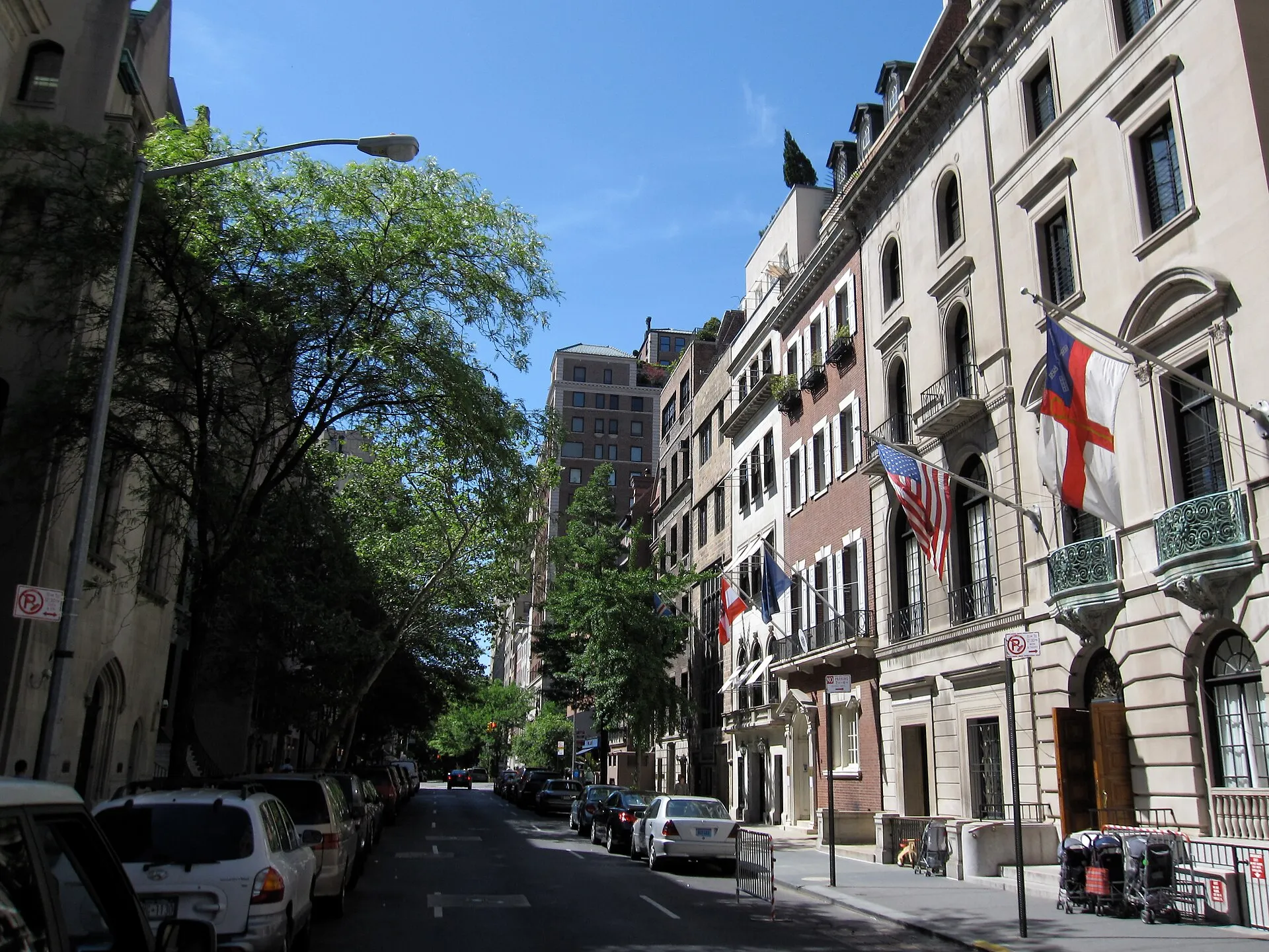 Grand pre-war apartment buildings and limestone mansions along Fifth Avenue