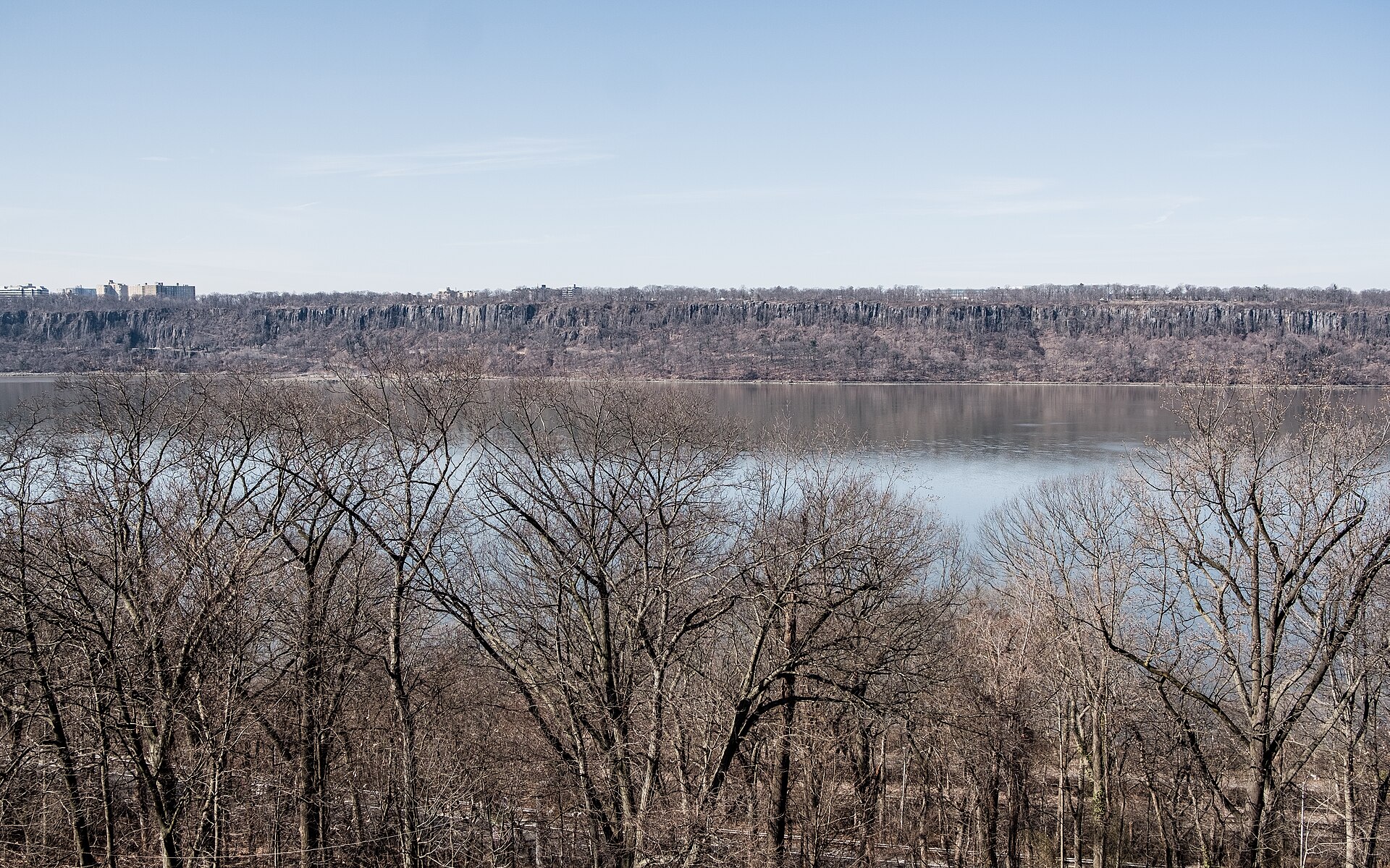 Terraced stone pathways in Fort Tryon Park overlooking the Hudson River