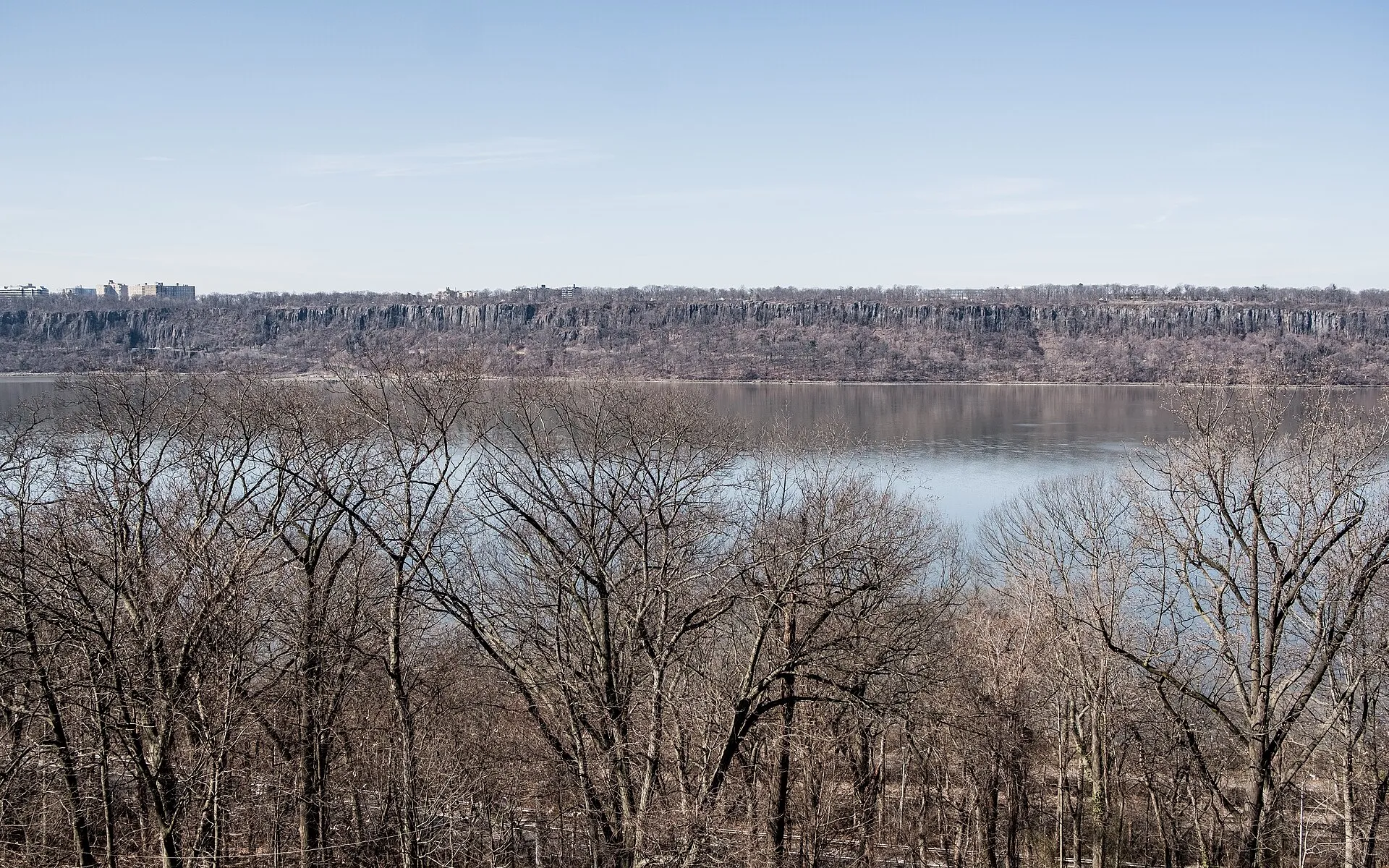 Terraced stone pathways in Fort Tryon Park overlooking the Hudson River