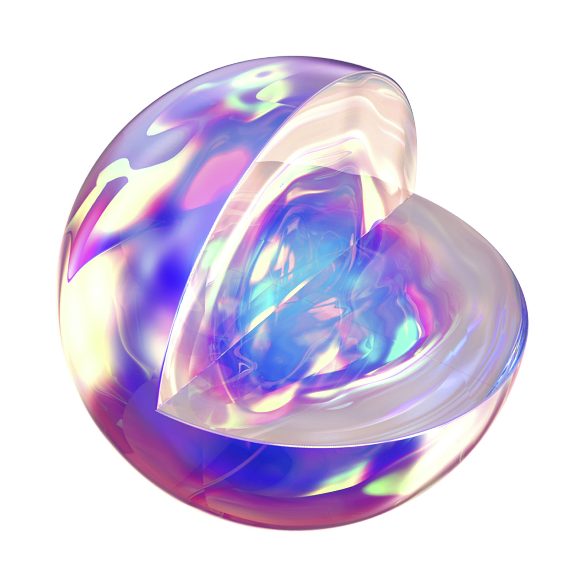 Abstract iridescent cut sphere