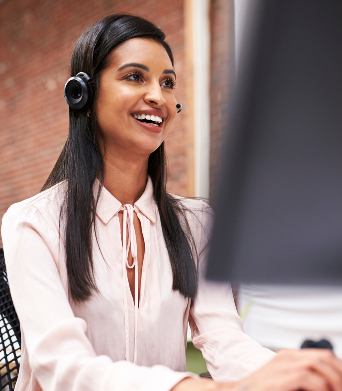 Woman on headset phone